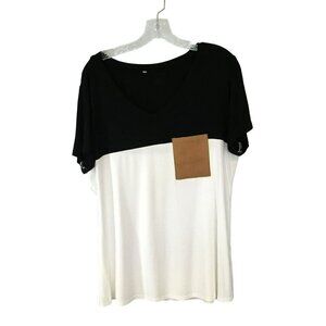 Unknown Brand Career Blouse Color Block Short Sleeve Chest Pocket Size Large